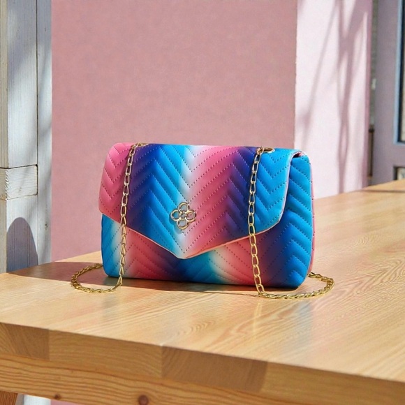 Handbags - Rainbow Crossbody Shoulder Bag with Gold Chain